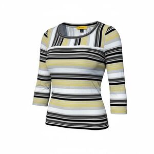 ST. JOHN‎ three quarter length Striped Women's Top Black White Yellow Size Small